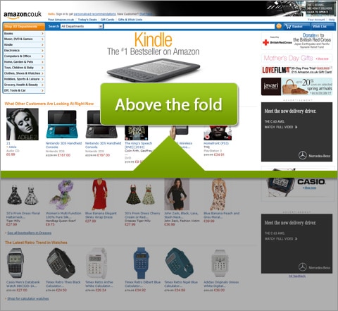 An illustration of the fold on Amazon’s homepage An illustration of the fold on Amazon’s homepage.
