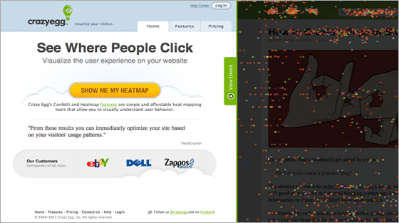 Crazy Egg's control homepage. Crazy Egg's control homepage.
